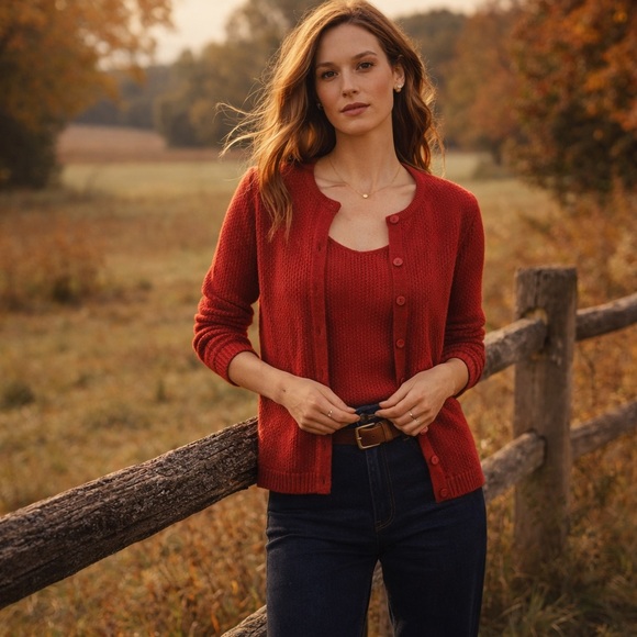Pendleton Sweaters - Vintage90’s Pendleton Red Knit Twinset | Cardigan + Shell · Quiet Luxury Capsule